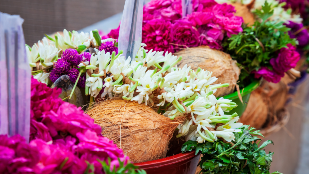 Offer a whole coconut to the goddess as a sign of surrender and to seek blessings for financial stability.